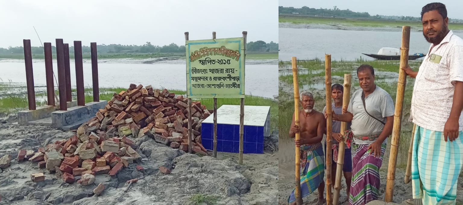খাজরায় মেম্বার প্রার্থী মিজানুর ও গ্রামবাসীর উদ্যোগে শ্মশানঘাটের পাইলিং কাজ শুরু
