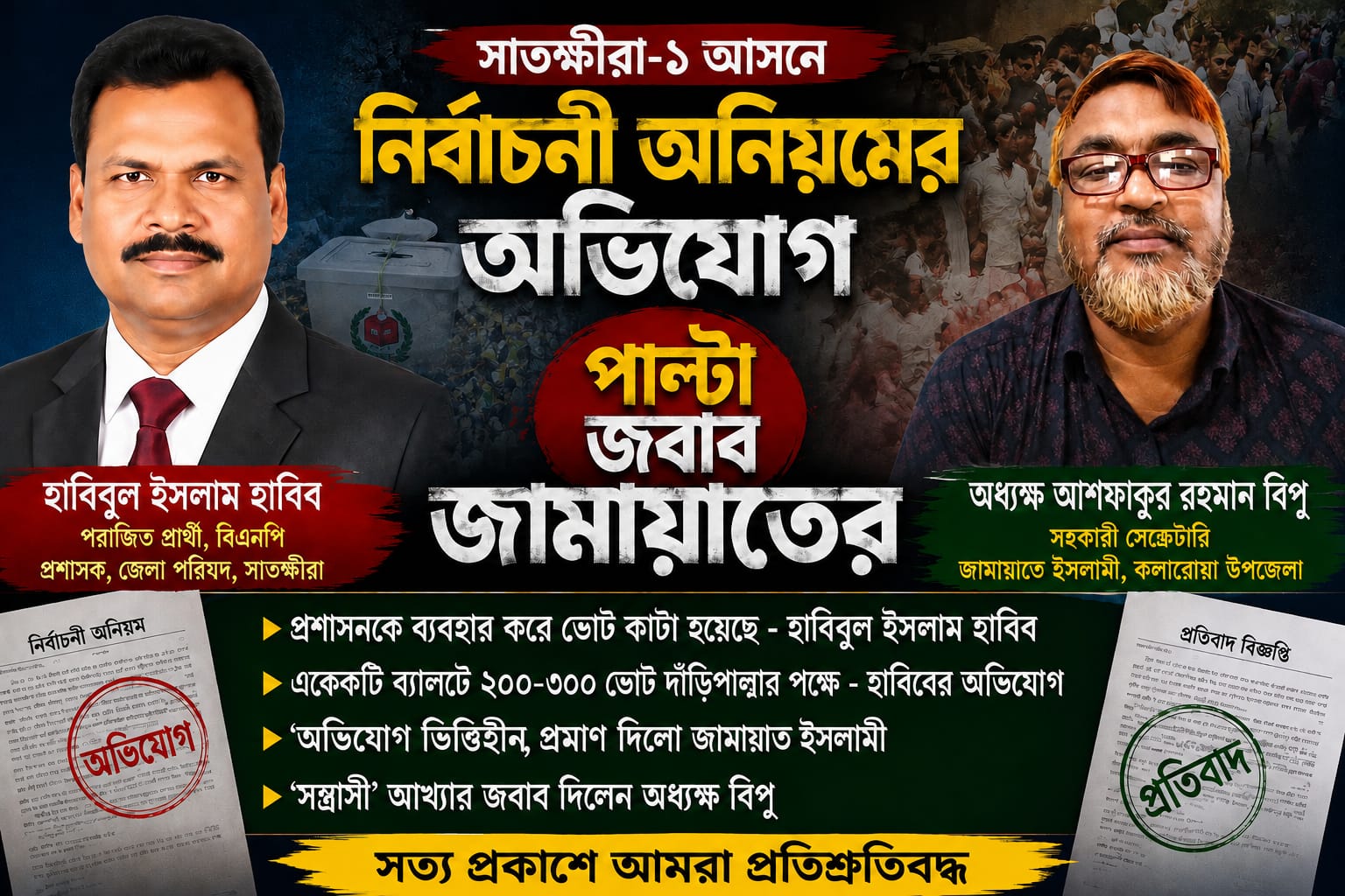হাবিবের বক্তব্য ‘ভিত্তিহীন ও উদ্দেশ্যপ্রণোদিত’: কলারোয়া জামায়াতের তীব্র প্রতিবাদ